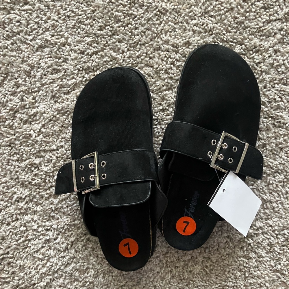 Black Slide Sandal clogs with Silver Buckles